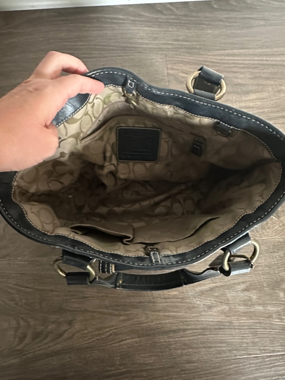 Coach Natural Raffia Tote with Black Leather Trim and Buckle - Picture 3 of 3